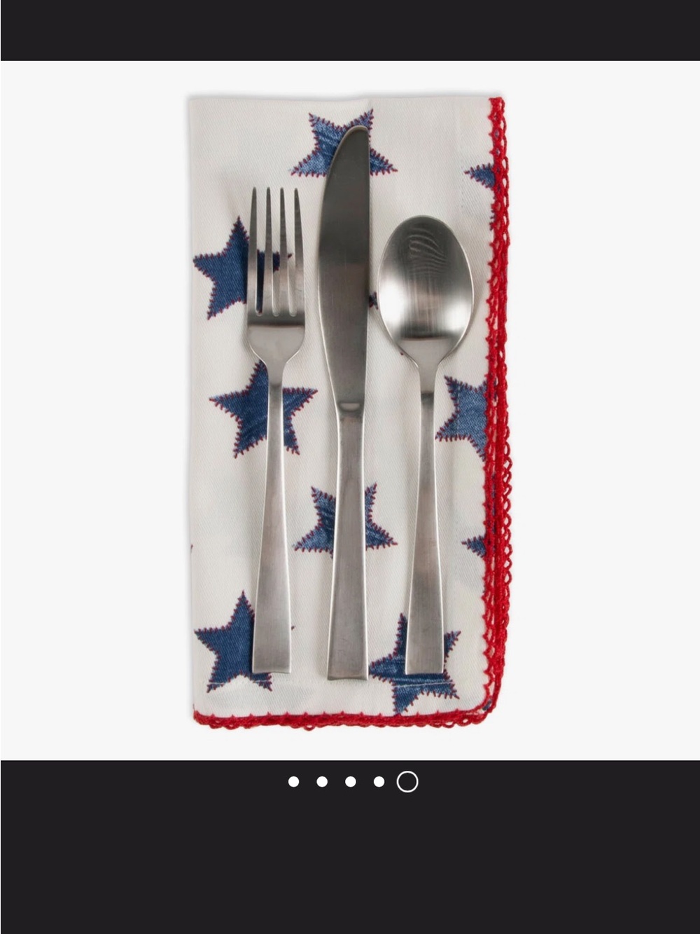 Gracie Oaks White Napkins with Blue Star Print and Red Trim (set of 12)